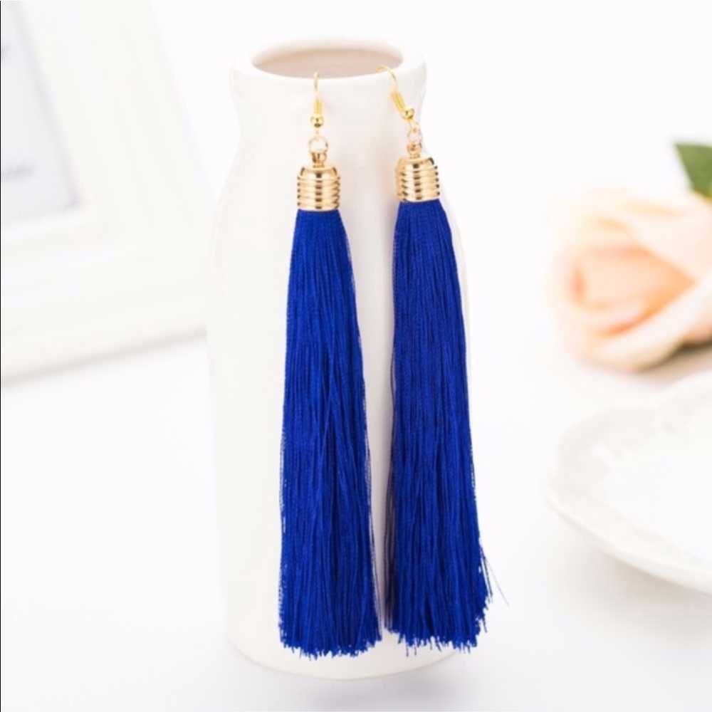 Cobalt Blue Tassel Drop Earrings